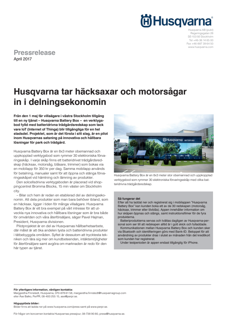 Husqvarna tar häcksaxar och motorsågar  in i delningsekonomin 