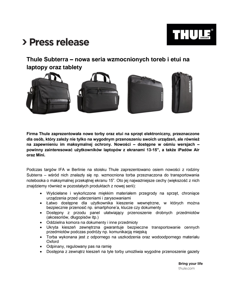 Thule Subterra – nowa seria wzmocnionych toreb i etui na laptopy oraz tablety 