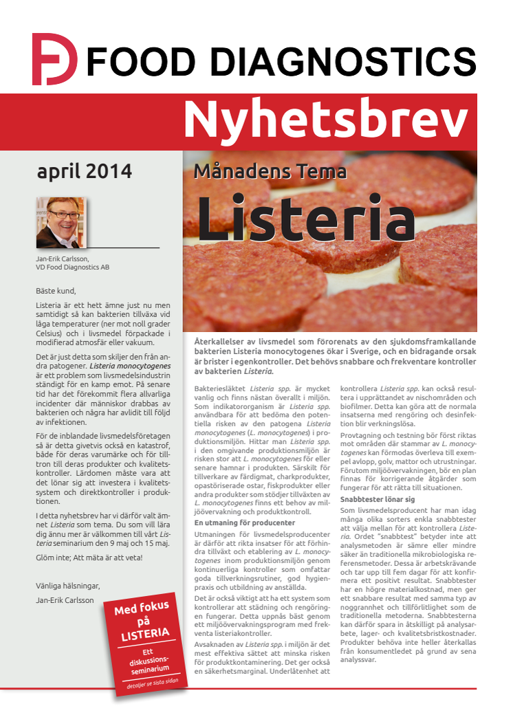 Nytt Nyhetsbrev om Listeria