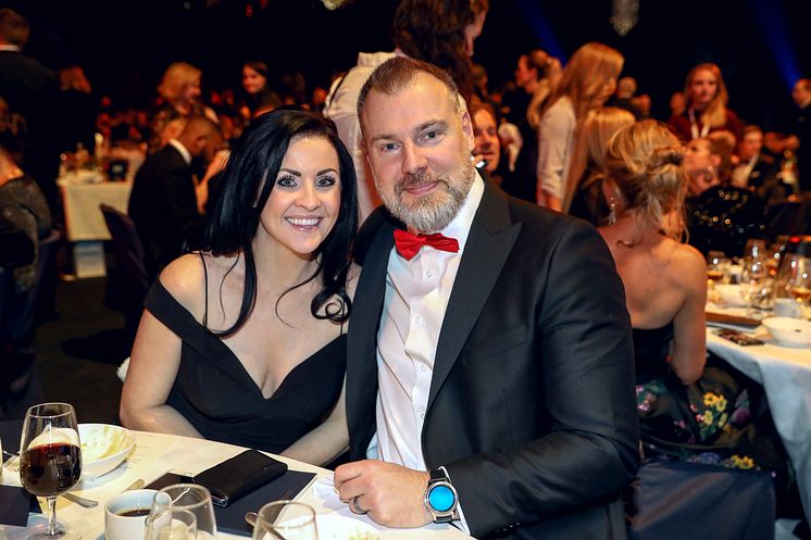 Rikard Grönborg med sällskap under Idrottsgalan den 15 januari 2018 i Stockholm.