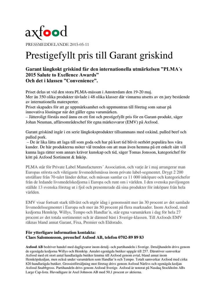 Prestigefyllt pris till Garant griskind