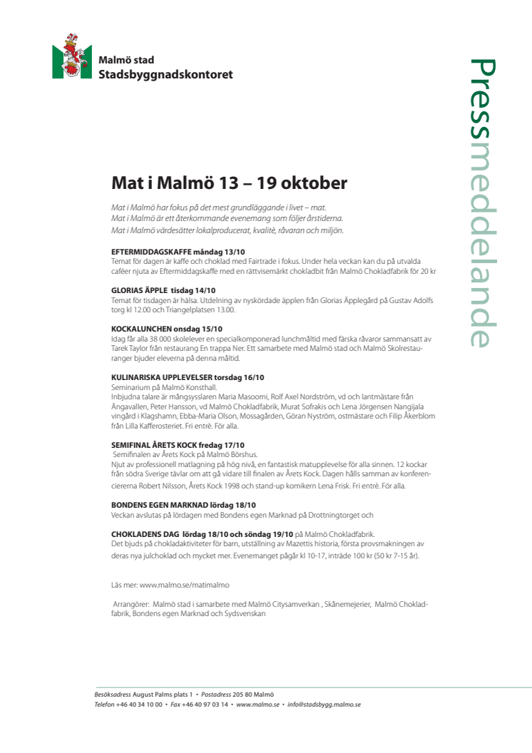 Mat i Malmö 13 – 19 oktober