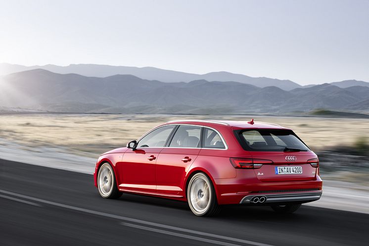 A4 Avant left side rear dynamic in Tango Red