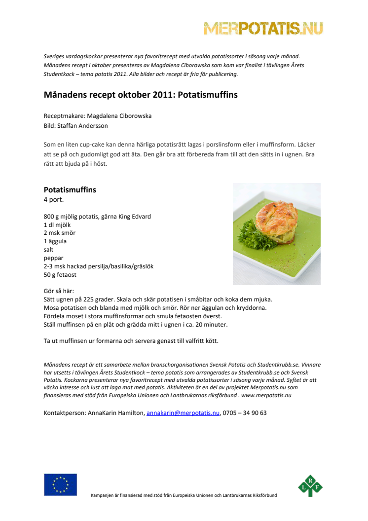 Månadens recept oktober - Potatismuffins