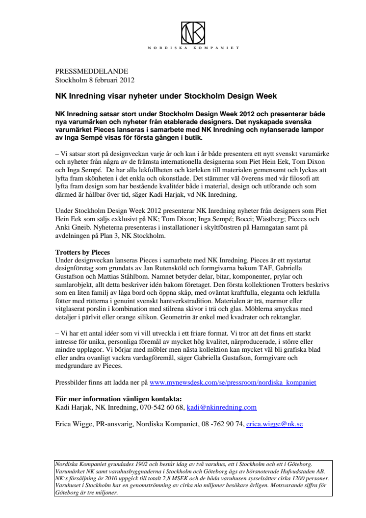 NK Inredning visar nyheter under Stockholm Design Week.