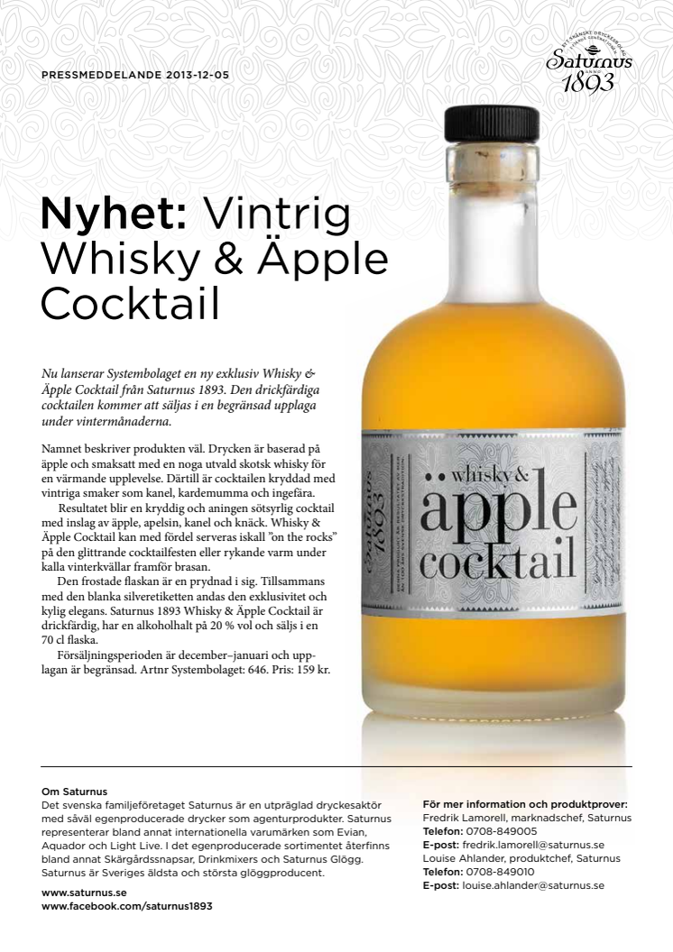Nyhet: Vintrig Whisky & Äpple Cocktail
