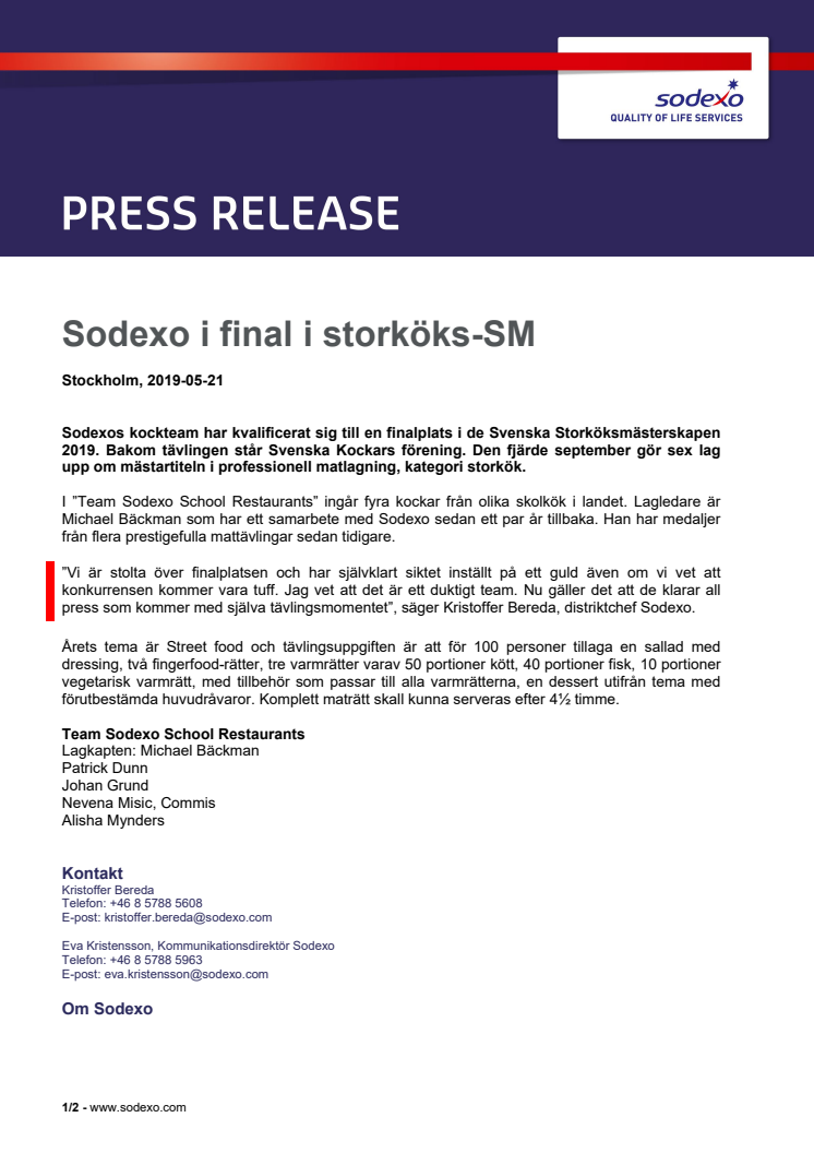 Sodexo i final i storköks-SM