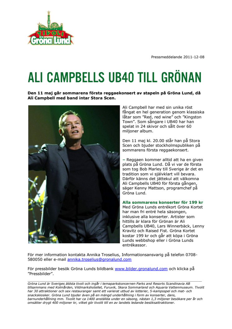 Ali Campbells UB40 till Grönan