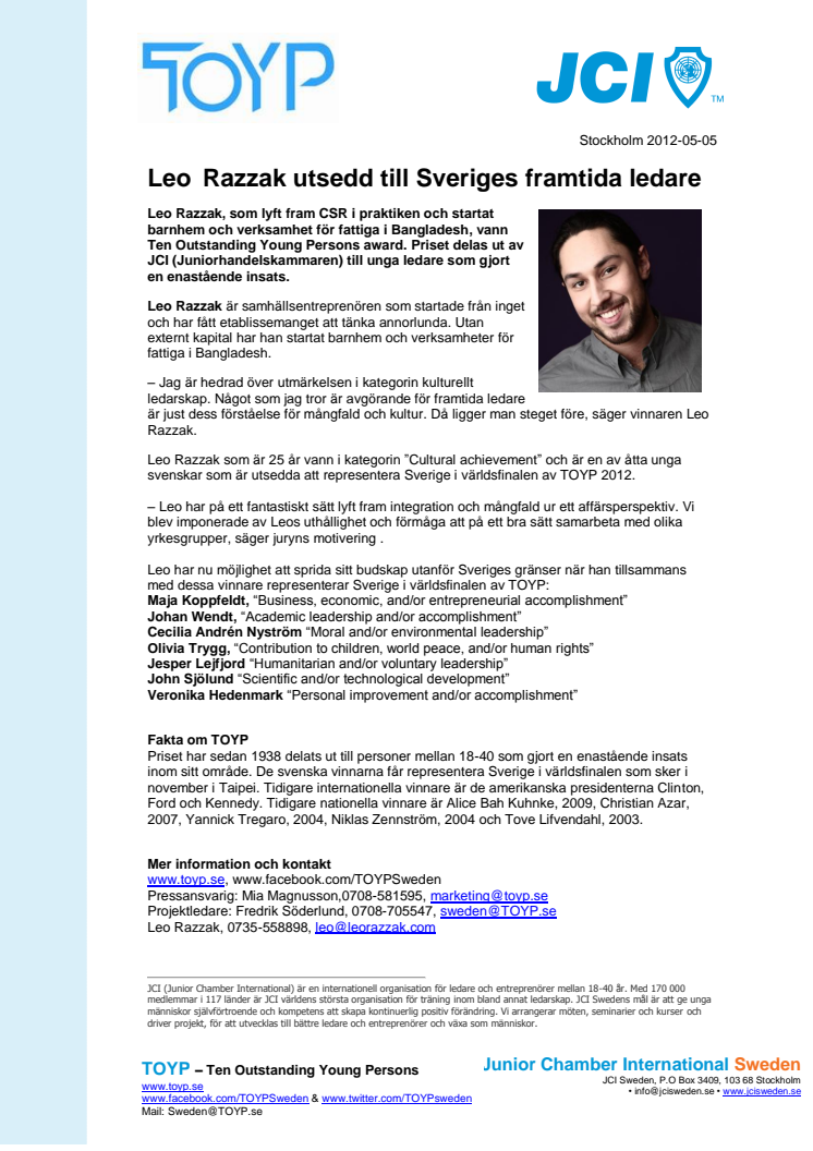 Leo  Razzak utsedd till Sveriges framtida ledare