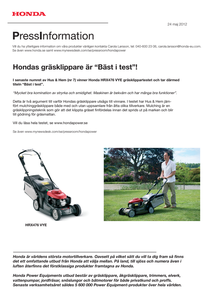 Hondas gräsklippare "Bäst i test"!