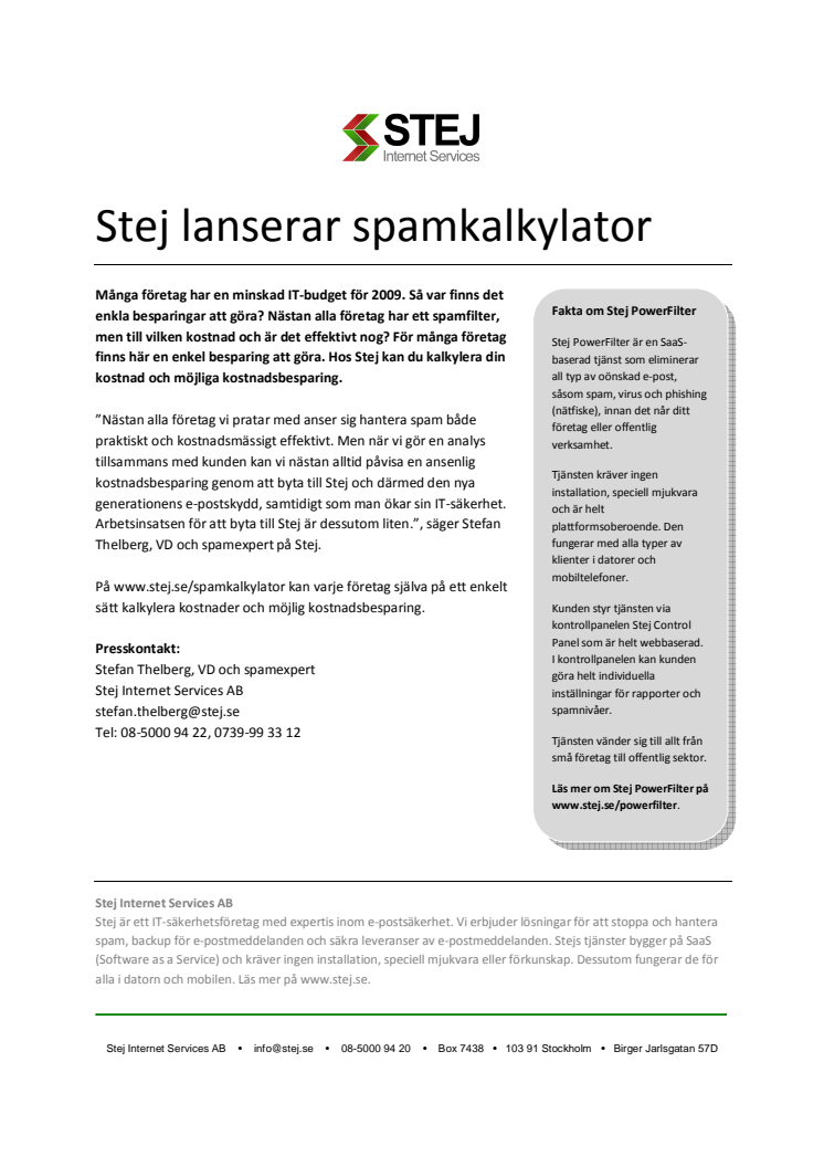 Stej lanserar spamkalkylator