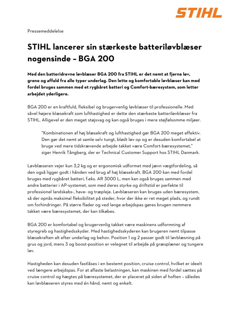 STIHL lancerer sin stærkeste batteriløvblæser nogensinde – BGA 200