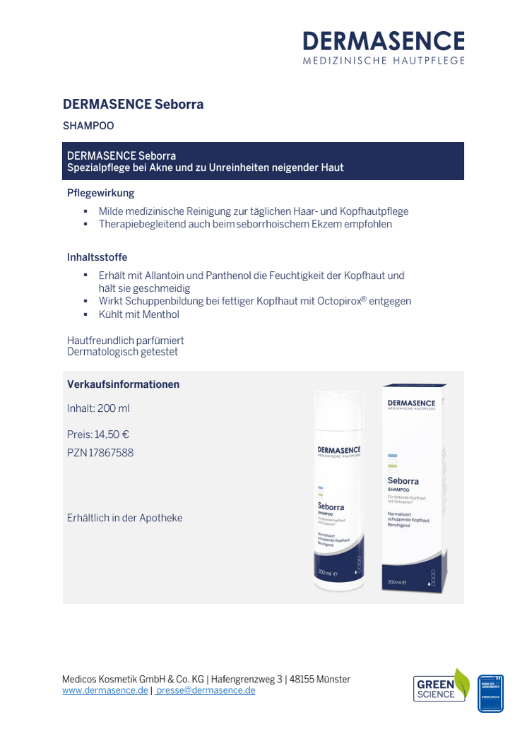 Factsheet: DE DERMASENCE Seborra Shampoo