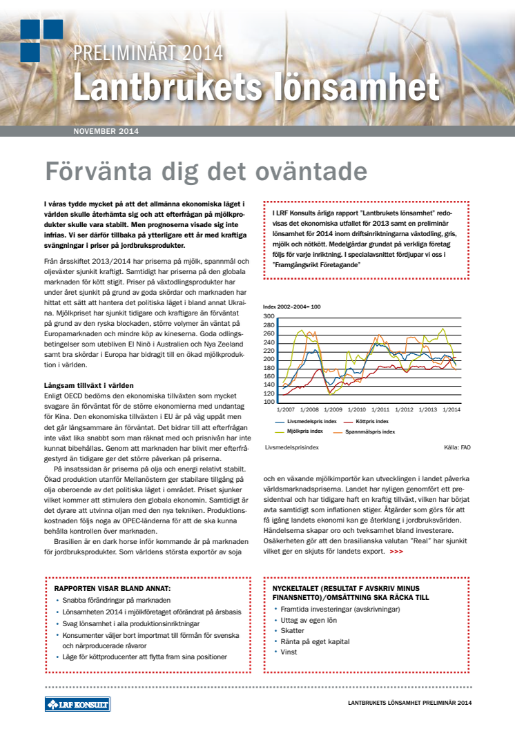 Lantbrukets Lönsamhet - november 2014