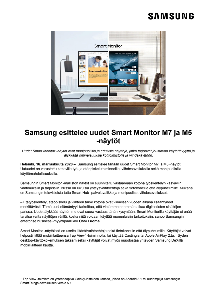 Samsung esittelee uudet Smart Monitor M7 ja M5 -näytöt