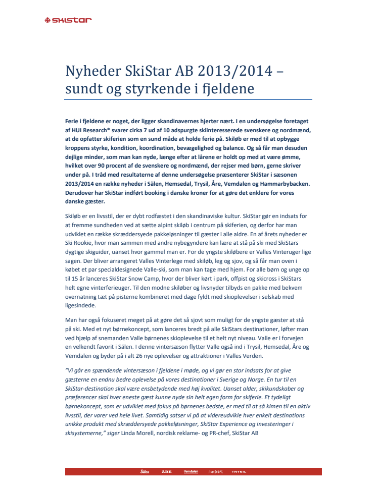 SkiStar AB Nyheder 2013/2014