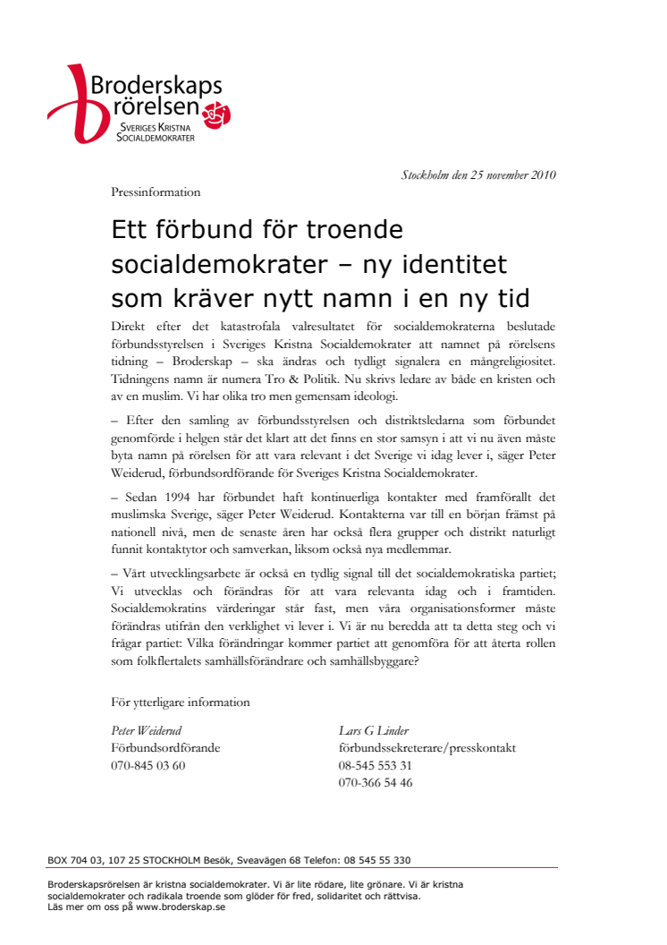 Ett förbund för troende socialdemokrater – ny identitet som kräver nytt namn i en ny tid