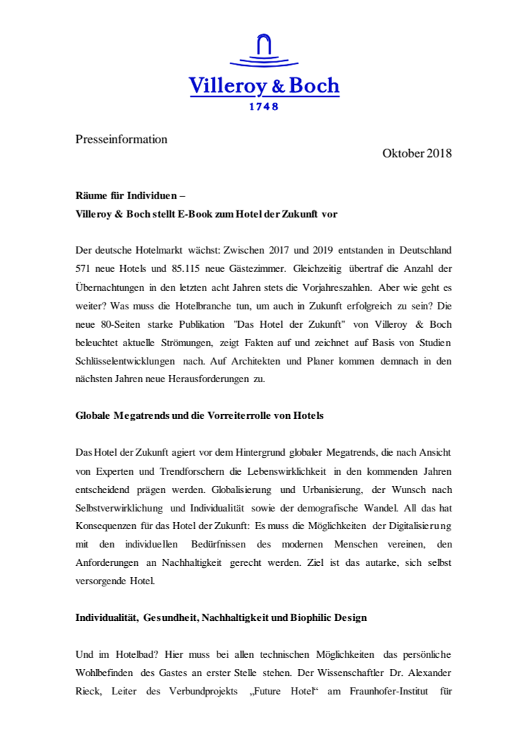 Räume für Individuen –  Villeroy & Boch stellt E-Book zum Hotel der Zukunft vor