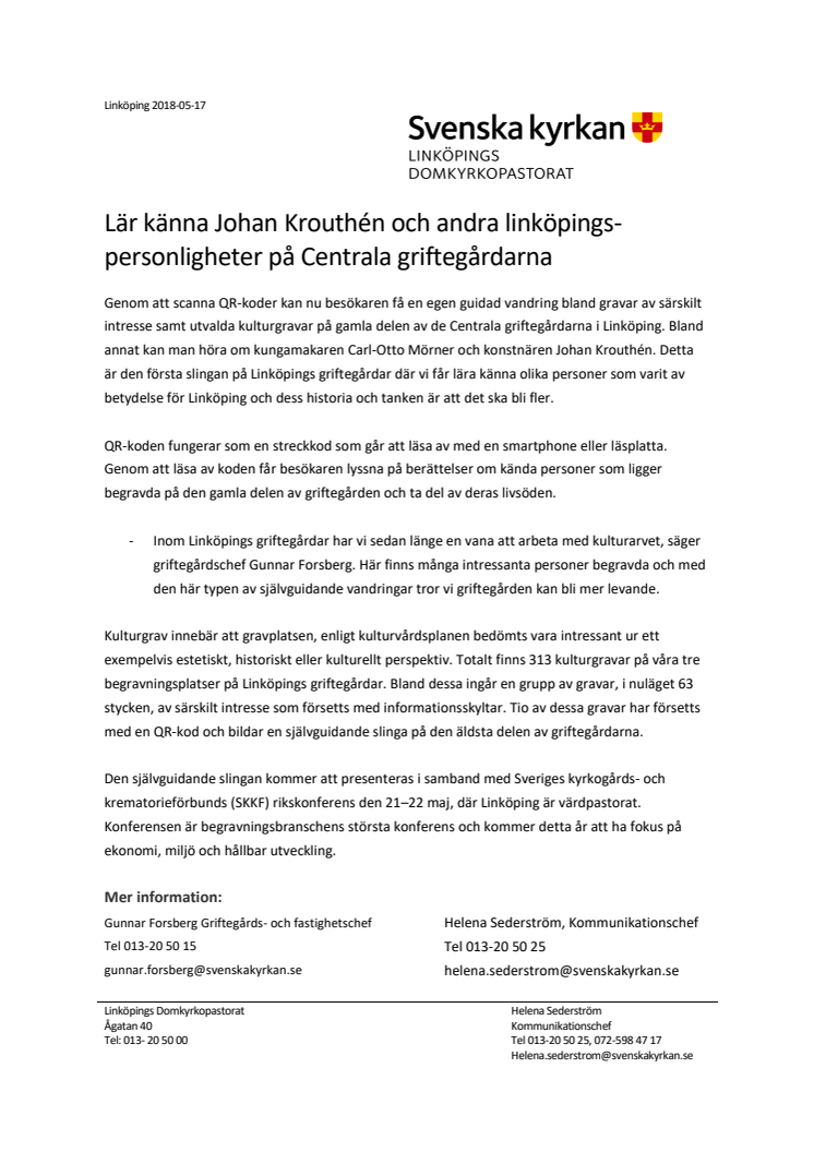 Lär känna Johan Krouthén och andra linköpingspersonligheter på Centrala griftegårdarna 