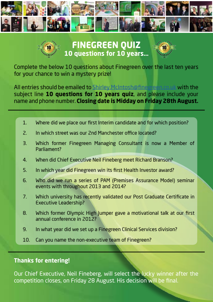 Finegreen at 10 - enter our birthday quiz now!