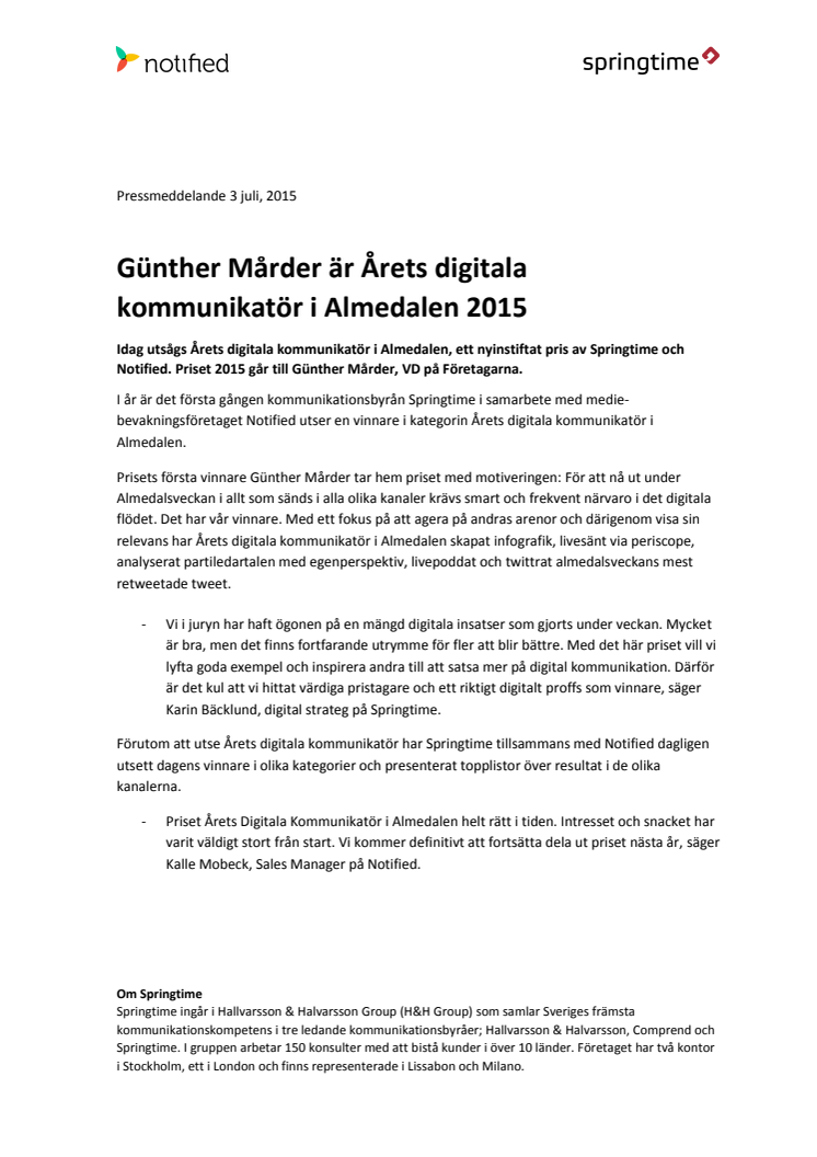 Günther Mårder är Årets digitala kommunikatör i Almedalen 2015