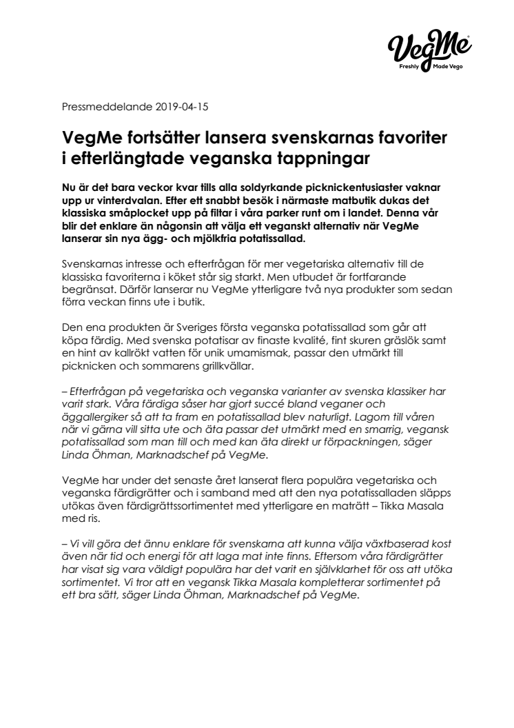 VegMe fortsätter lansera svenskarnas favoriter i efterlängtade veganska tappningar