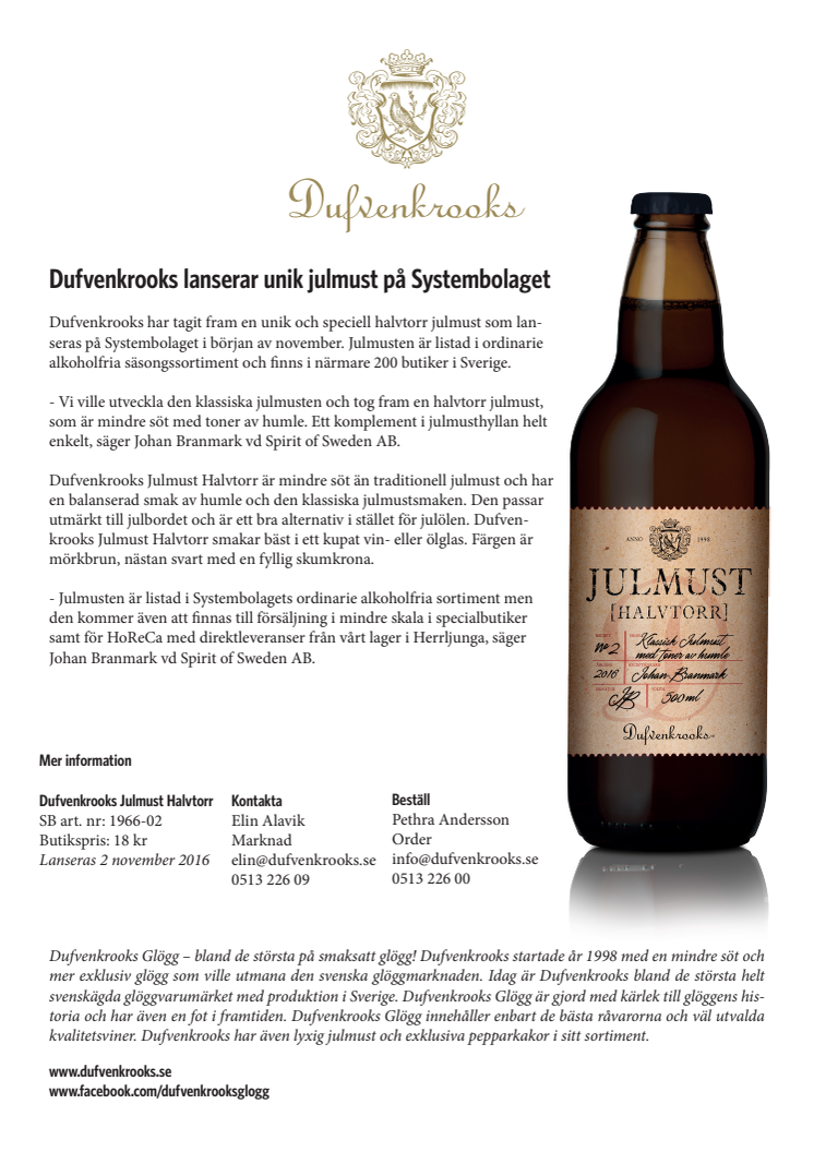 Dufvenkrooks lanserar unik julmust på Systembolaget