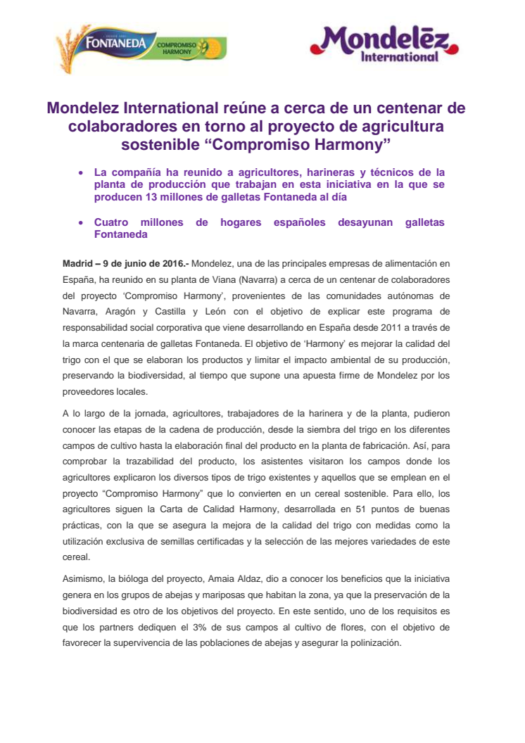 Mondelez International reúne a cerca de un centenar de colaboradores en torno al proyecto de agricultura sostenible “Compromiso Harmony”