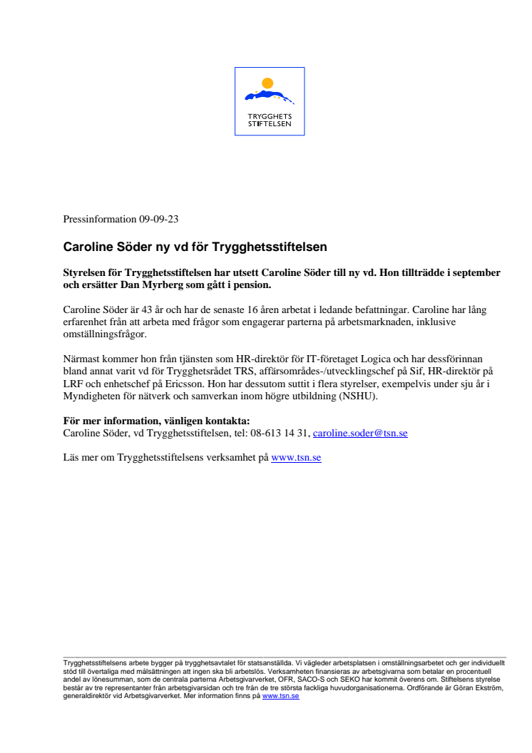 Caroline Söder ny vd för Trygghetsstiftelsen