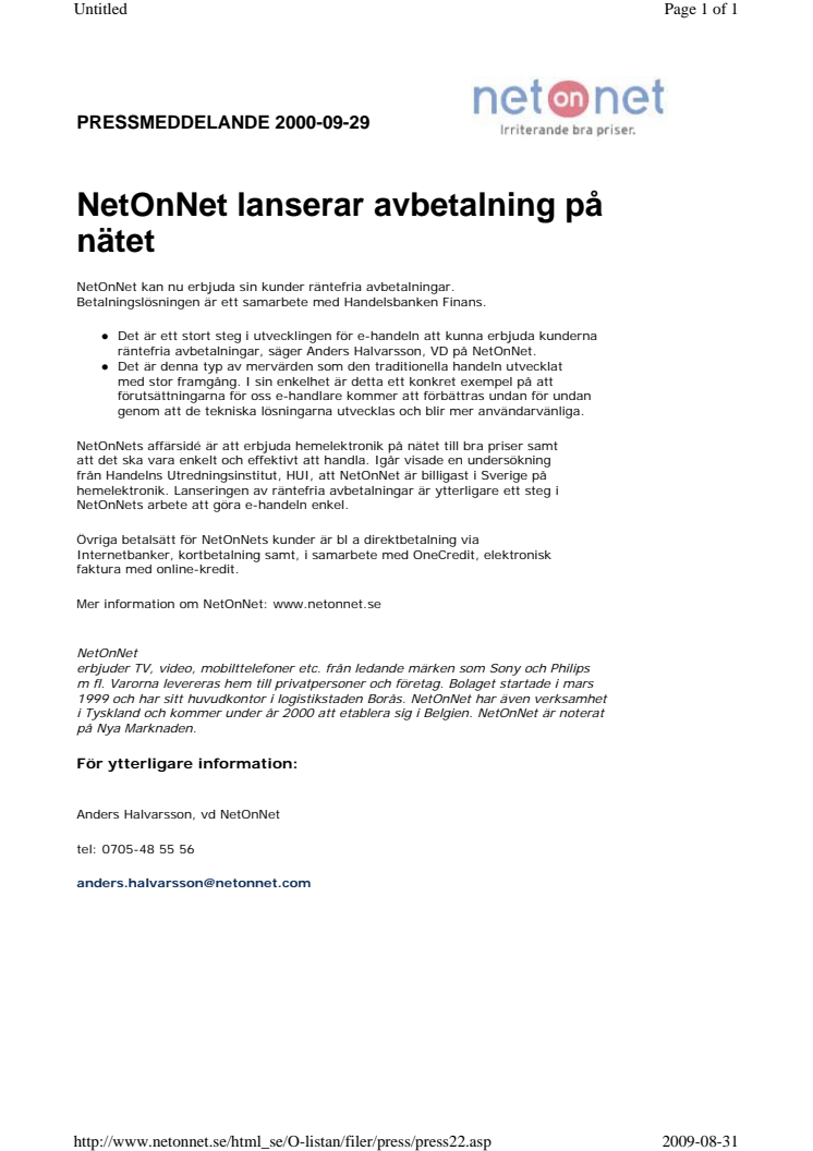 NetOnNet lanserar avbetalning på nätet