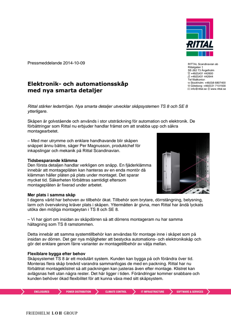 Elektronik- och automationsskåp med nya smarta detaljer