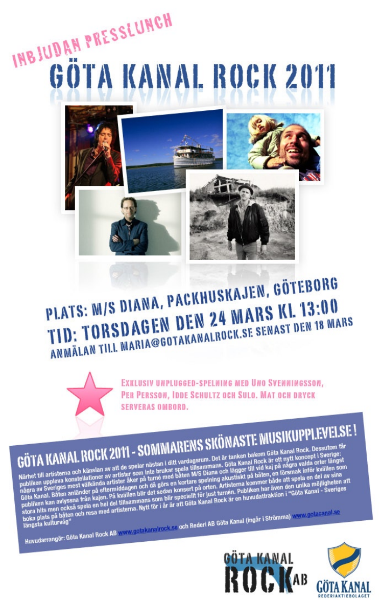 Inbjudan Presslunch - Göta Kanal Rock 2011