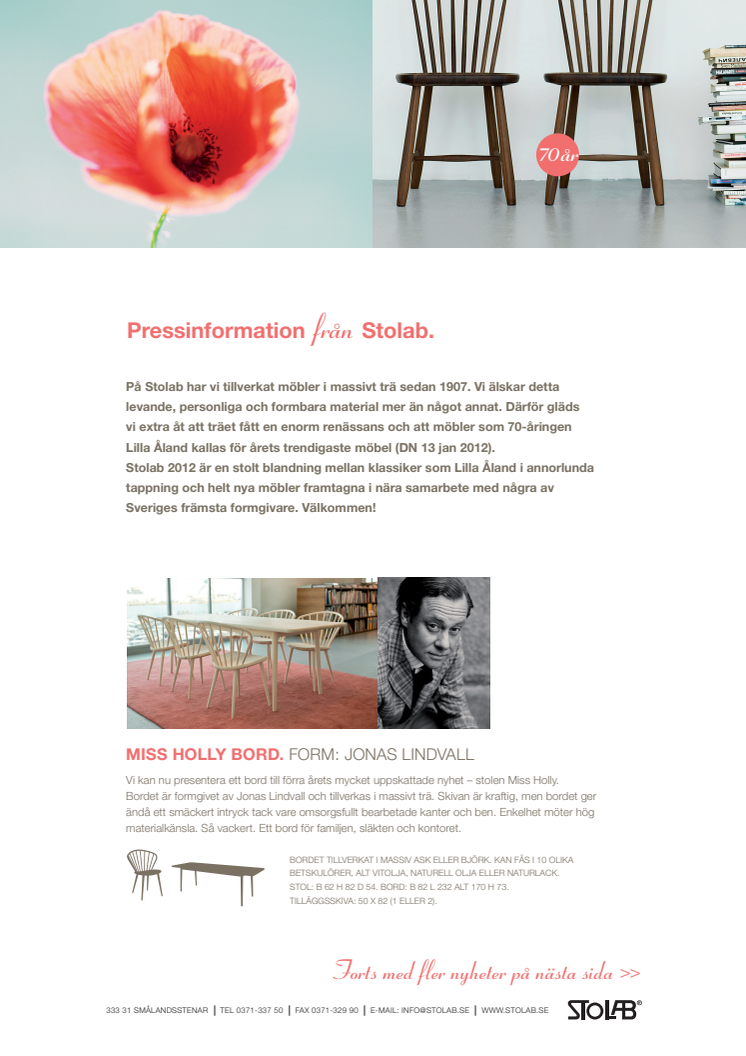 Nyheter från Stolab vid Stockholm Furniture Fair 2012
