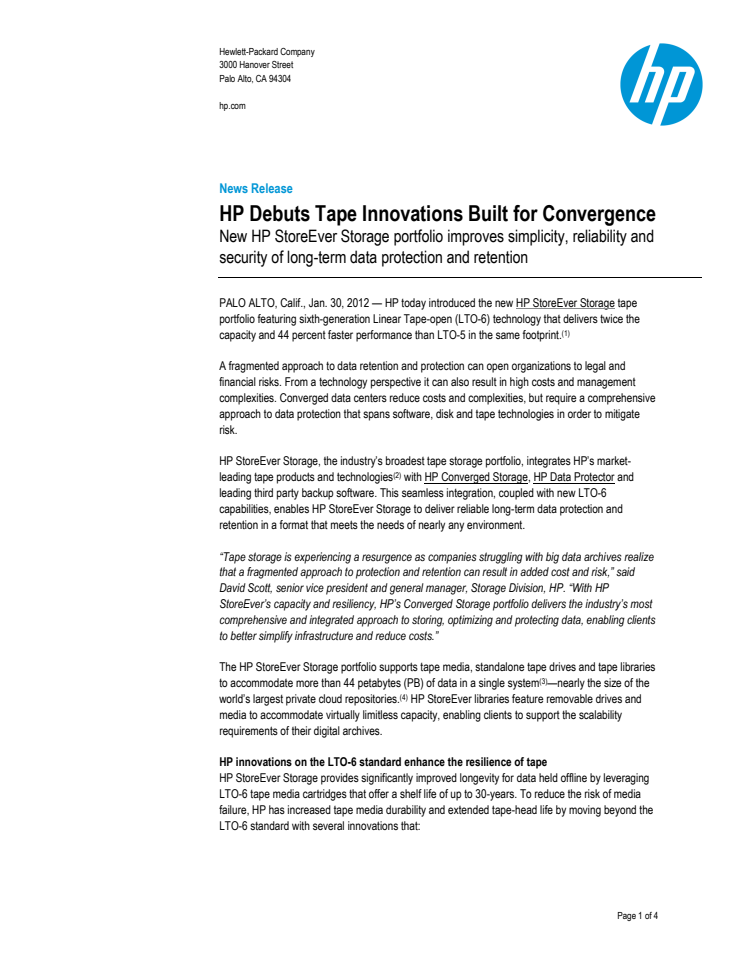 HP Debuts Tape Innovations Built for Convergence