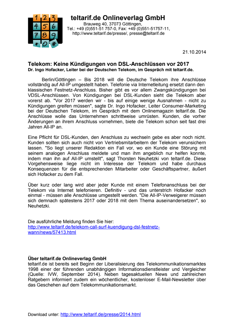 Telekom: Keine Kündigungen von DSL-Anschlüssen vor 2017