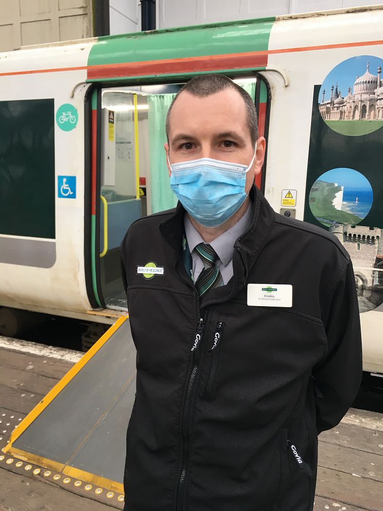 Brad Lade, one of the 15 volunteer testers who normally provides passenger assistance on board Southern trains