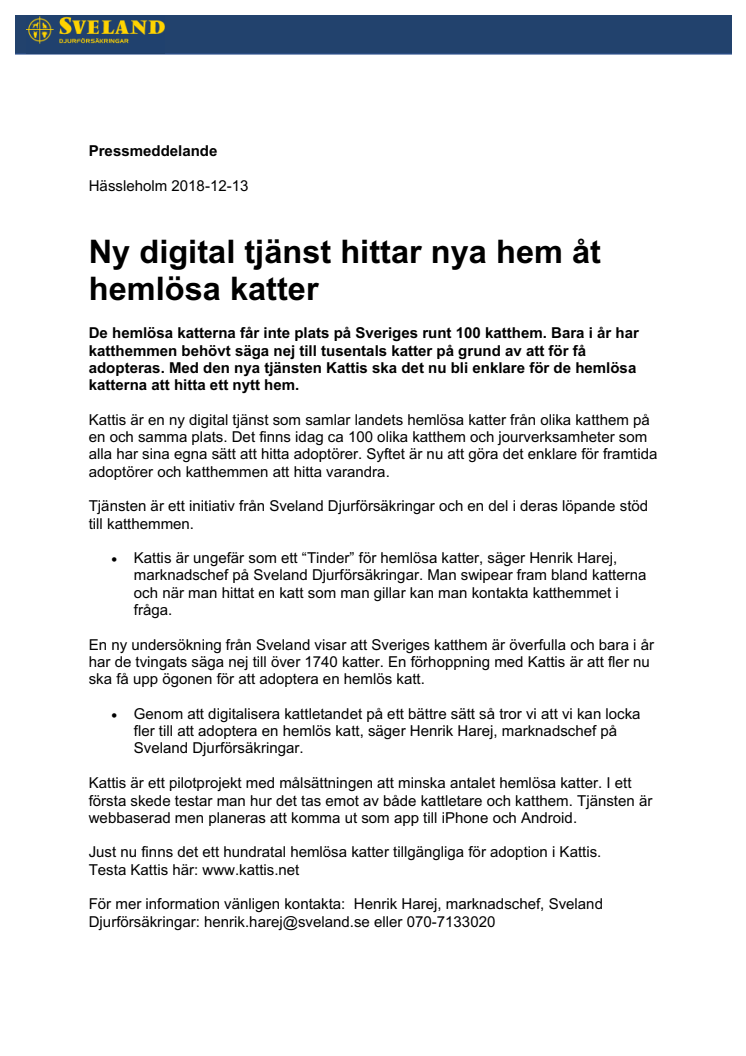 Ny digital tjänst hittar nya hem åt hemlösa katter