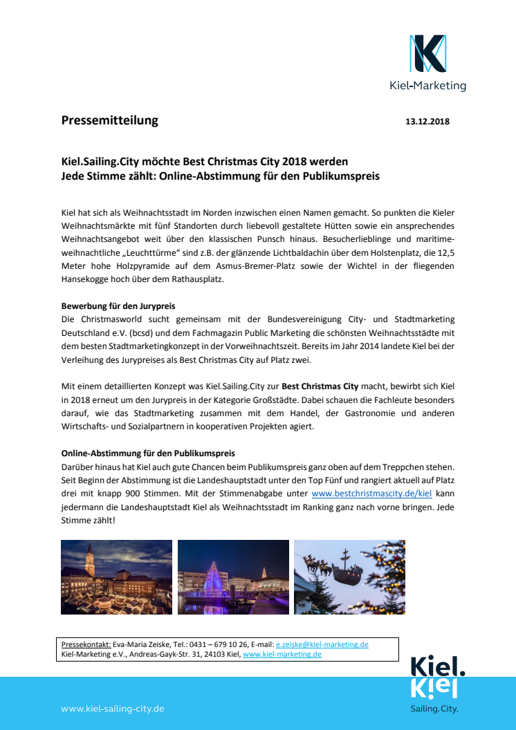Kiel bewirbt sich um den bundesweiten Titel Best Christmas City 2018 