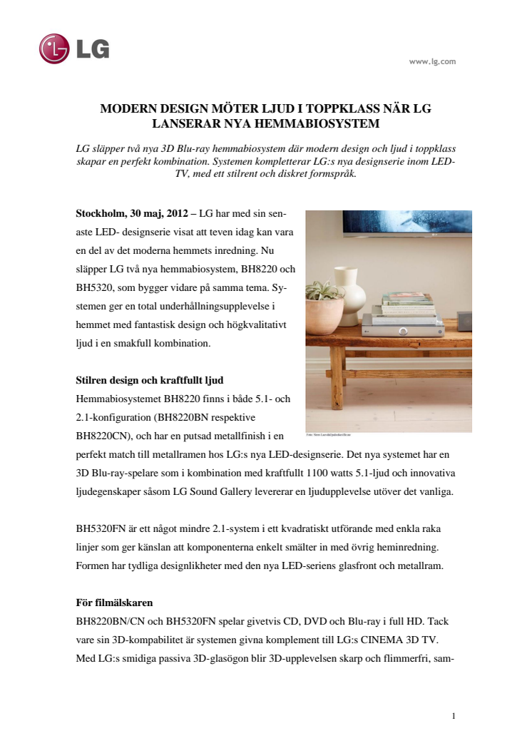 Modern design möter ljud i toppklass när LG lanserar nya hemmabiosystem