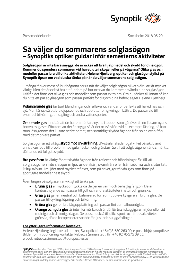 Så väljer du sommarens solglasögon – Synoptiks optiker guidar inför semesterns aktiviteter