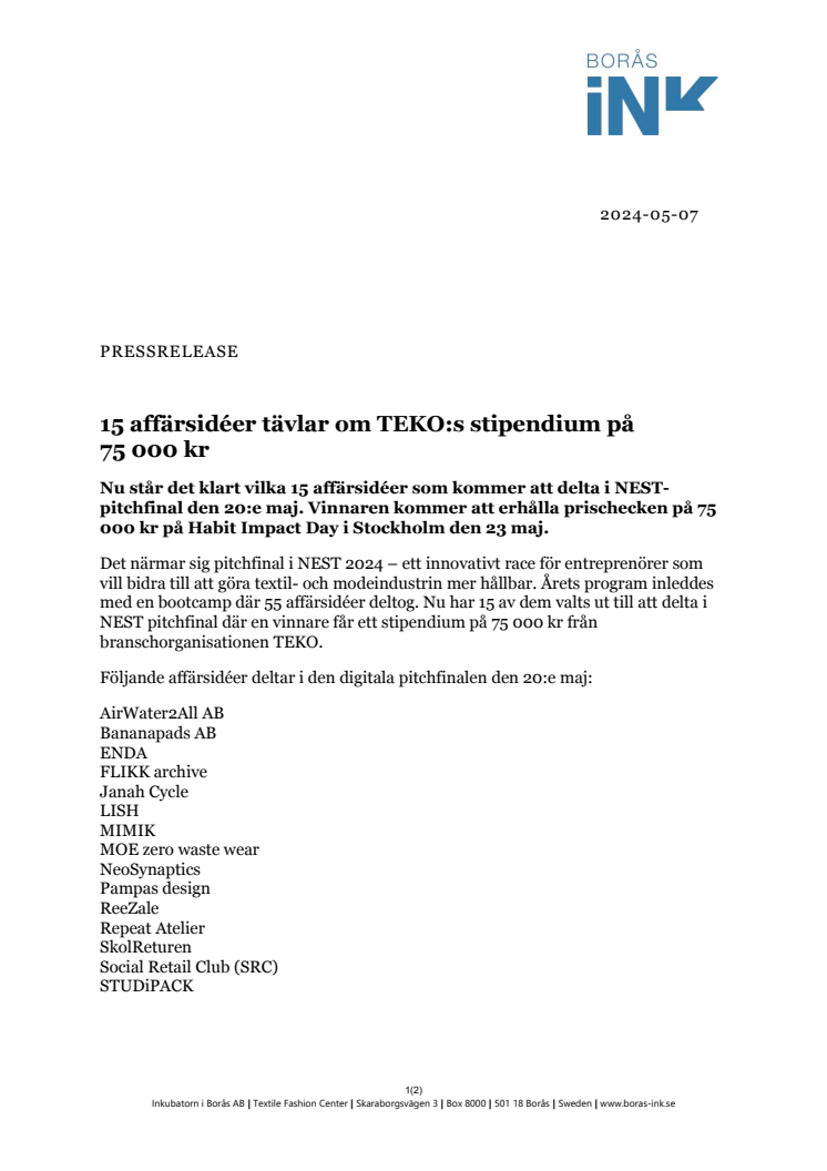 PM - 15 affärsidéer tävlar om TEKOs stipendium på 75 000 kr.pdf