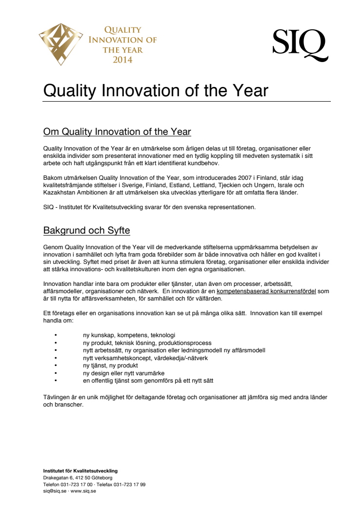 Quality Innovation of the year 2014