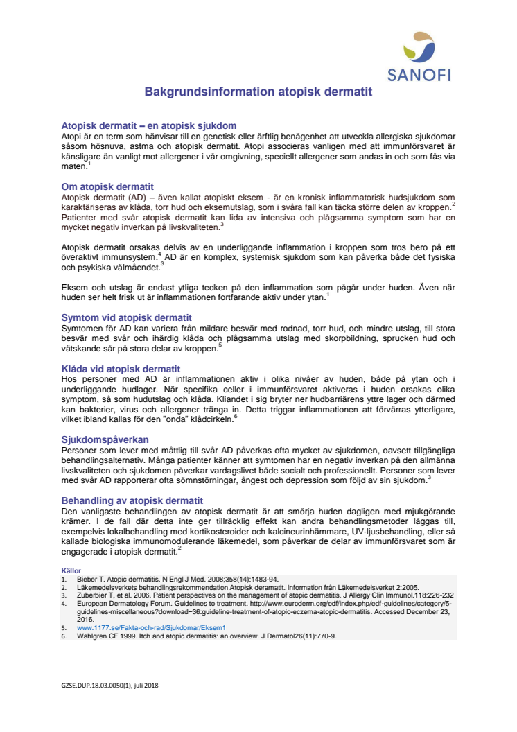 Atopisk dermatit bakgrundsinformation