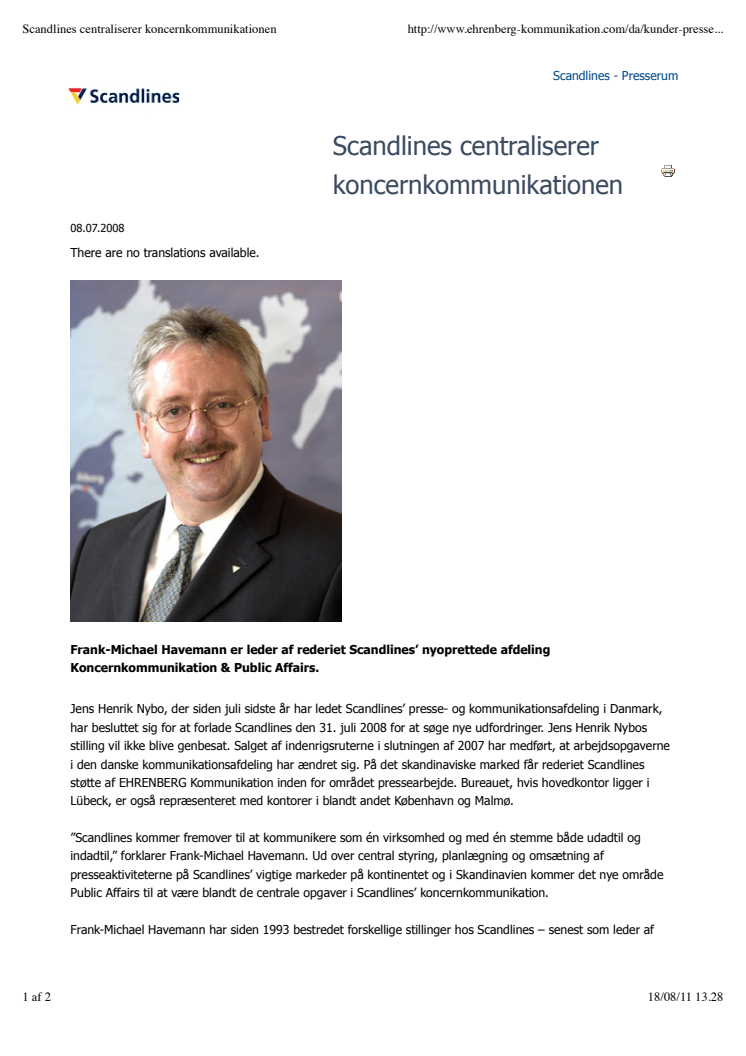Scandlines centraliserer koncernkommunikationen