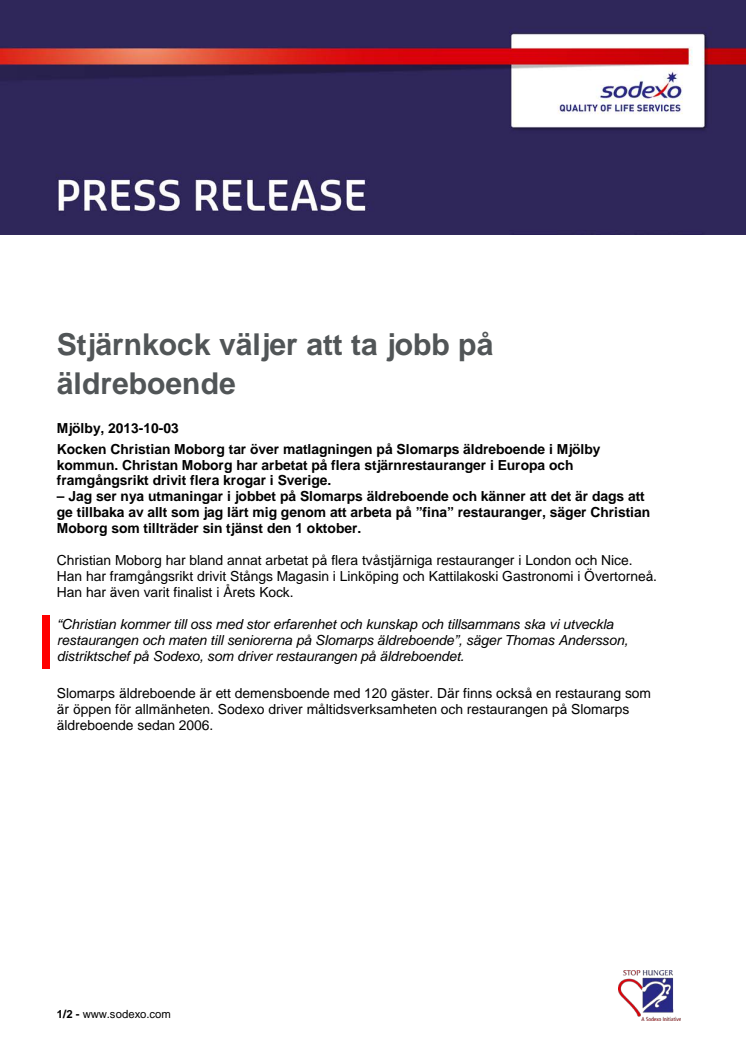 Stjärnkock väljer att ta jobb på äldreboende