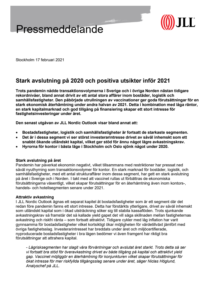 Stark avslutning på 2020 och positiva utsikter inför 2021