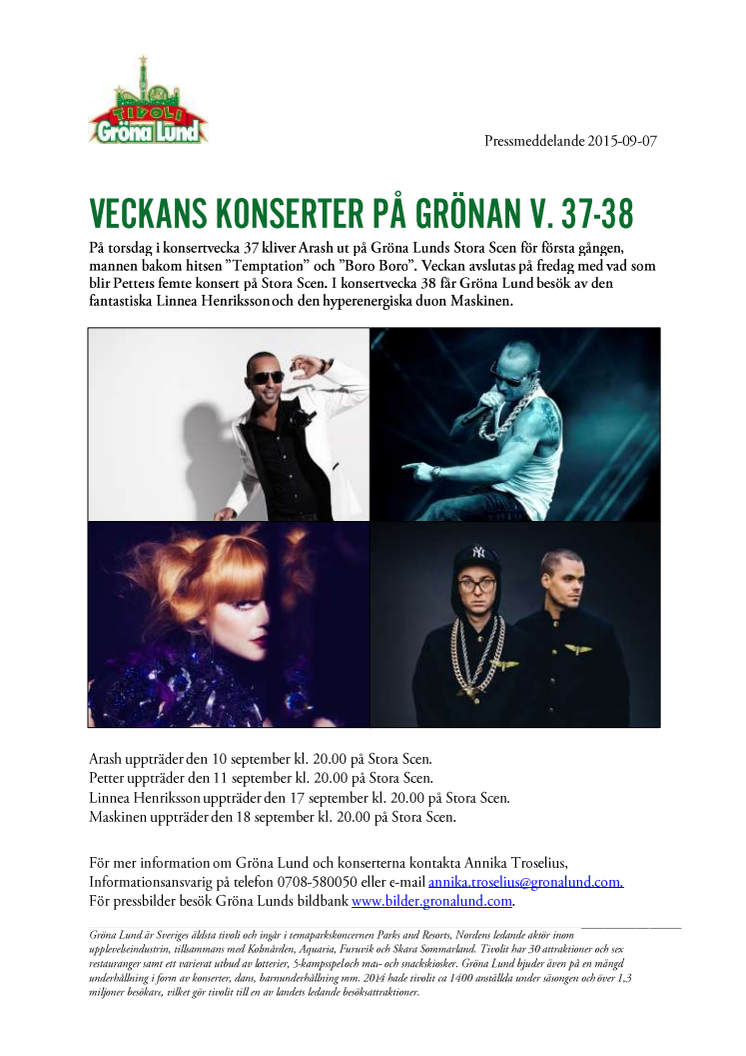 Veckans konserter på Grönan V. 37-38