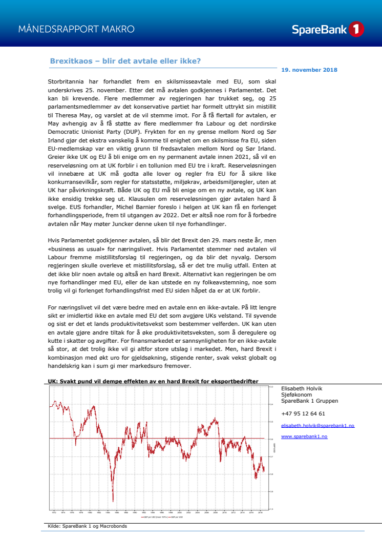 Makrorapport november 2018: Brexitkaos - blir det avtale eller ikke? 