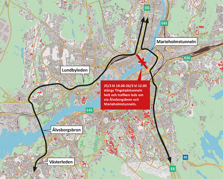 Tingstadstunneln stängs helt vid rörbyte