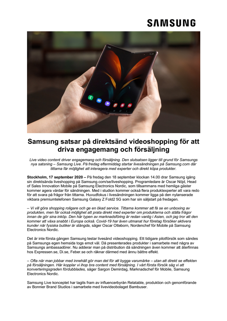 Samsung satsar på direktsänd videoshopping för att driva engagemang och försäljning